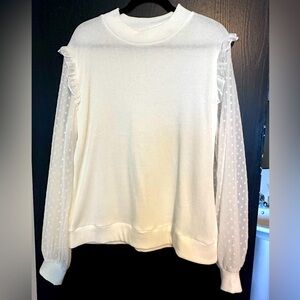 Long sleeve, Womens blouse size XL, sheer polka dot sleeve, excellent condition